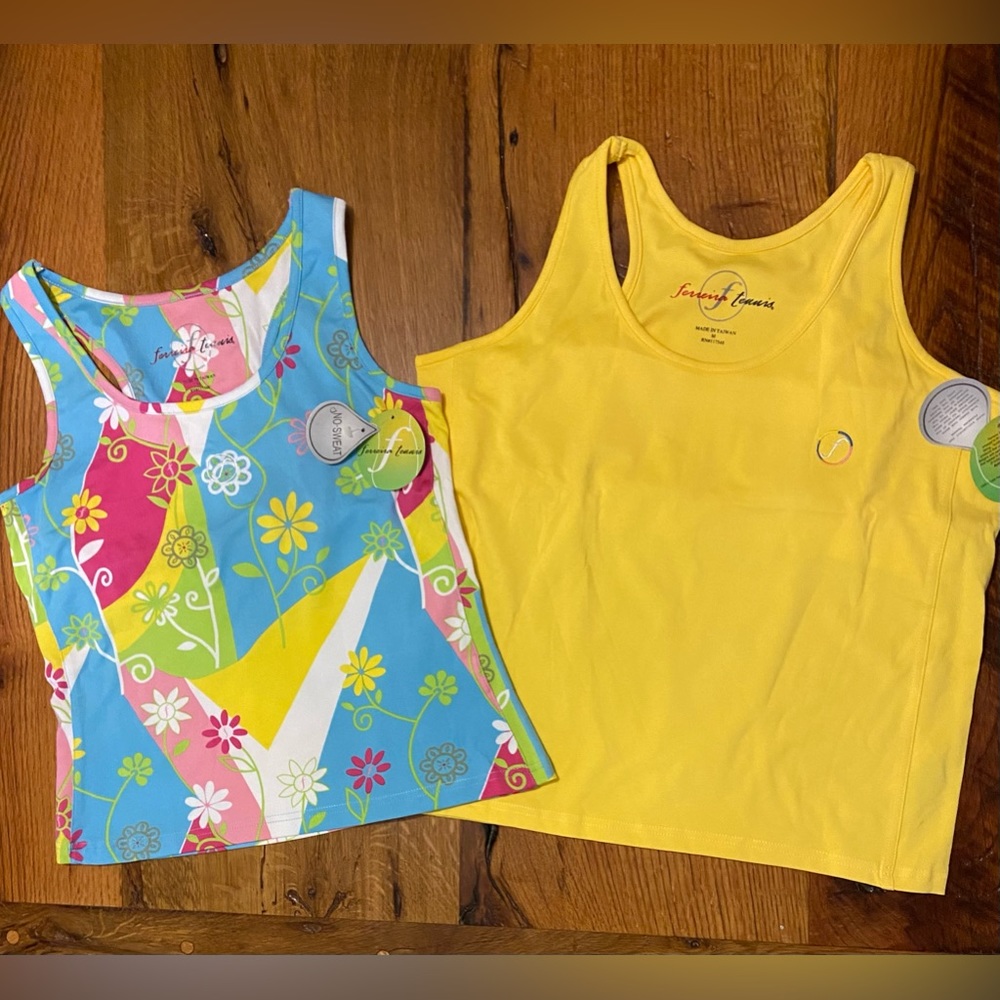 ferreira tennis Set of TWO Racerback Tops, Floral Print & Yellow, NWT, Sz Medium